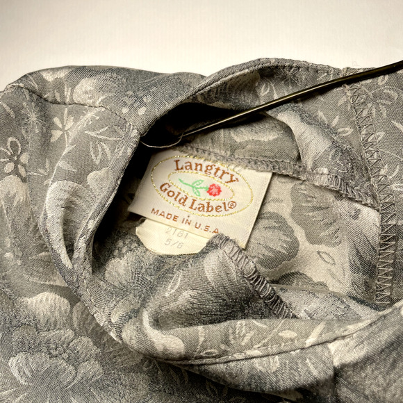 Vintage 80s Blouse Womens S Gray Floral Satin Grannycore Dainty Retro USA Made - Picture 8 of 8